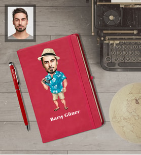 Kişiye Özel Erkek Karikatürlü  Kırmızı Defter Kalem Hediye Seti Model-11
