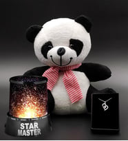 Tatlı Peluş Panda & Star Master Gece Lambası & 100 Dilde Seni Seviyorum Kolye Hediye Seti (Model 1)
