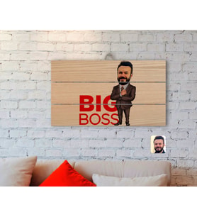 BK Gift Kişiye Özel Erkek Big Boss Karikatürlü Otantik Ahşap Palet Tablo-2