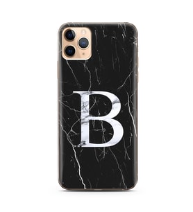 Iphone 11 Pro Max Siyah Mermer Harf Tasarımlı Telefon Kılıfı B-Harfi 