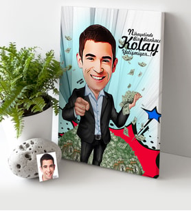BK Gift Kişiye Özel Bay Bankacı Karikatür Kanvas Tablo 30x50cm 2