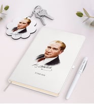 BK Gift Kişiye Özel Atatürk Temalı Beyaz Defter Kalem ve Anahtarlık Hediye Seti-12 (Model 1)