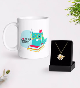 BK Gift Kişiye Özel En İyi Öğretmen Kupa Ve Papatya Kolye Hediye Seti-9 (Model 1)