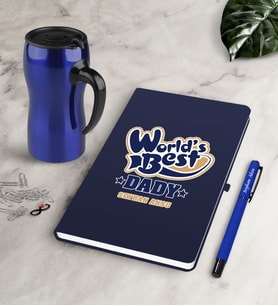 BK Gift Kişiye Özel Dünyanın En İyi Babası Lacivert Defter Kalem Termos Mug Seti-3 (Model 1)