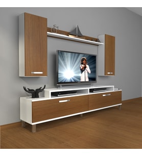Decoraktiv Ekoflex 7 Slm Krom Ayaklı Tv Ünitesi Tv Sehpası (Beyaz - Ceviz)