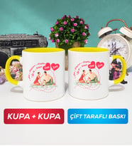İkili Sevgiliye Sevgililer Günü Hediyesi 5 Kupa Bardak Sarı
