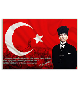 ''Güner Ofis'' Atatürk Tablosu Deri Üzerine Kanvas Tablo 80x130