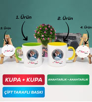 İkili Yeşil Sarı Sevgiliye Sevgililer Günü Hediyesi 11 Kupa Bardak Anahtarlık