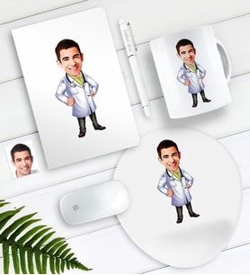 BK Gift Kişiye Özel Bay Doktor Karikatürlü Defter Kalem Kupa Mouse Pad Seti (Model 1)