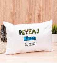 Peyzaj Mimarı Dikdörtgen Saten Yastık (Beyaz)