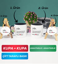 İkili Siyah Siyah Yâr Sevgililer Günü Hediyesi Kupa Bardak Anahtarlık