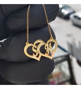 925 Ayar Gümüş 24 Ayar Altın Kaplama Kalpli Harf Kolye (Gold)