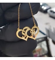 925 Ayar Gümüş 24 Ayar Altın Kaplama Kalpli Harf Kolye (Gold)