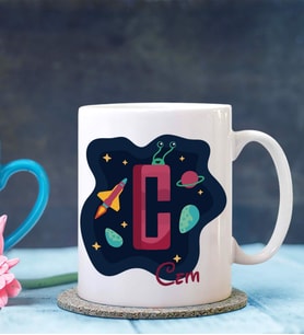 Kişiye Özel C Harfi Temalı Space Tasarımlı Beyaz Kupa