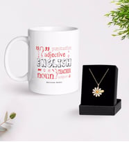 BK Gift Kişiye Özel İngilizce Öğretmeni Beyaz Kupa ve Papatya Kolye Hediye Seti-6 (Model 1)
