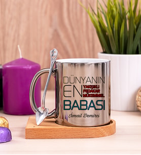 Dünyanın En İyi Babası Ahşap Altlıklı Silver Kupa Bardak
