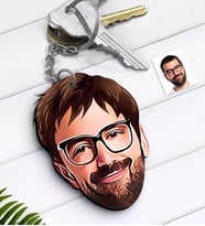 BK Gift Kişiye Özel Erkek Yüz Karikatürlü Ahşap Anahtarlık-1 (Beyaz)