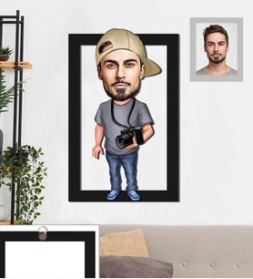 Kişiye Özel Fotoğrafçı Karikatürlü 3D Ahşap Tablo 30x47 Bay-2