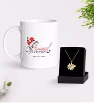 BK Gift Kişiye Özel Arapça Öğretmeni Beyaz Kupa ve Papatya Kolye Hediye Seti-1 (Model 1)