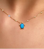 Demas Gold Pırlanta 14 Ayar Altın Dorikalı Avustralya Mavi Opal Kaplumbağa Kolye (Sarı)