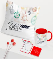 BK Gift Kişiye Özel Yılbaşı Mutlu Yıllar Temalı Kırmızı Kupa Ayna Yastık Seti - 15