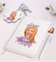 BK Gift Kişiye Özel Pamuk Prenses Karikatürlü Beyaz Defter Kalem ve Anahtarlık Hediye Seti-2 (Model 1)