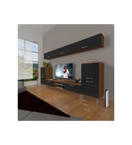Decoraktiv Eko 9 Mdf Dvd Krom Ayaklı Tv Ünitesi Tv Sehpası (Siyah - Ceviz)