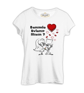 Benimle Evlenir misin? Beyaz Kadın Tshirt