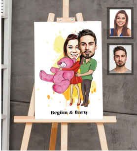 Kişiye Özel Sevgili Karikatürlü  Ahşap Tablo 30x47 Model 8