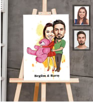 Kişiye Özel Sevgili Karikatürlü  Ahşap Tablo 30x47 Model 8