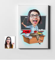 BK Gift Kişiye Özel Bayan Öğretmen Karikatür Kanvas Tablo 50x70cm 2