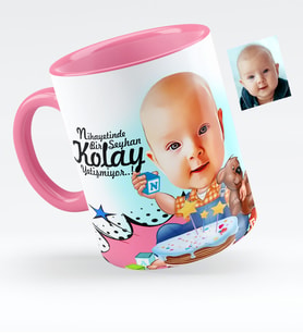 BK Gift Kişiye Özel Bebek Doğum Günü Karikatürlü Pembe Kupa Bardak  1