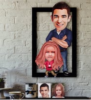 BK Gift Kişiye Özel Baba-Kız Karikatürlü 3D Ahşap Tablo-1