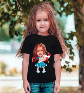 BK Gift Kişiye Özel Kız Çocuk Karikatürlü Siyah T-Shirt-15 (Siyah)