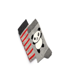 2'li Erkek Çocuk Asortili Panda ve Çizgili Desenli Çorap 2239-B2 (Karışık)