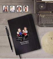 Kişiye Özel Aile Karikatürlü Siyah Defter Kalem Hediye Seti   Mod-8