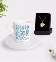 BK Gift Kişiye Özel Dünyanın En İyi Öğretmeni Türk Kahvesi Fincanı ve İsimli Papatya Kolye Hediye Seti-15 (Model 1)