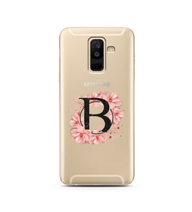 Pembe Çiçekli Harf Tasarım Süper Şeffaf Silikon Telefon Kılıfı Samsung A6 Plus B