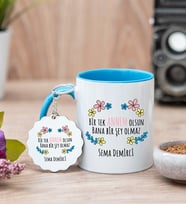 Bir Tek Annem Olsun Mavi Kupa Bardak Ve Anahtarlık Set