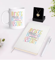 BK Gift Kişiye Özel Dünyanın En İyi Öğretmeni Beyaz Kupa Defter Kalem ve İsimli Papatya Kolye Hediye Seti-6 (Model 1)