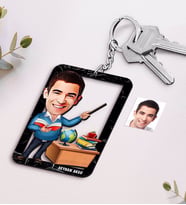 BK Gift Kişiye Özel İsimli Erkek Öğretmen Karikatürlü Ahşap Anahtarlık-5 (Beyaz)