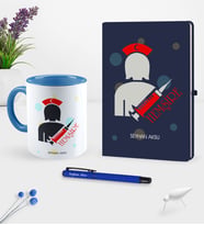 BK Gift Kişiye Özel Hemşire Temalı Lacivert Defter Kalem Kupa Seti - 3 (Model 1)