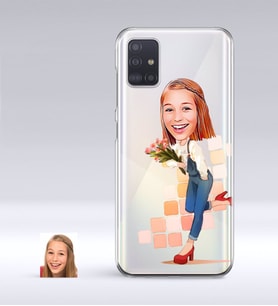 BK Gift Kişiye Özel Bayan Karikatürlü Samsung Galaxy A51 İnce Şeffaf Silikon Telefon Kapağı-13 (Beyaz)