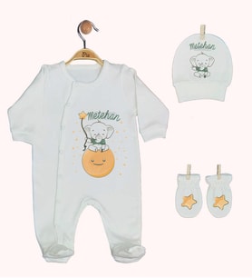 Pia Baby Gl 1932-01 İsme Özel Üçlü Tulum Set