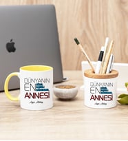Dünyanın En İyi Annesi Sarı Kupa Bardak Ve Kalemlik Hediye Seti