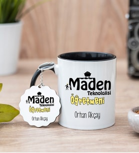 Maden Teknolojisi Öğretmeni Siyah Kupa Bardak Ve Anahtarlık Set
