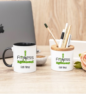 Fitness Eğitmeni Siyah Kupa Bardak Ve Kalemlik Seti