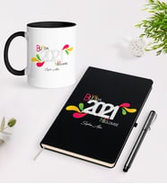 BK Gift Kişiye Özel 2024 Bu Yılda Hep Gülümse Temalı Siyah Defter Kalem Kupa Seti