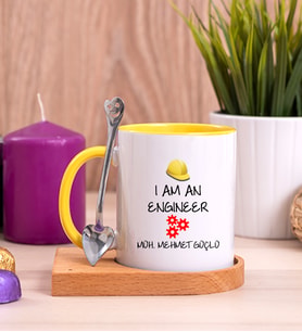 Mühendis Ahşap Altlıklı Sarı Kupa Bardak