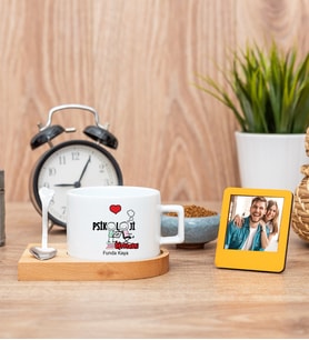 Psikoloji Öğretmeni Fincan ve Turuncu Mini Fotoğraf Çerçevesi